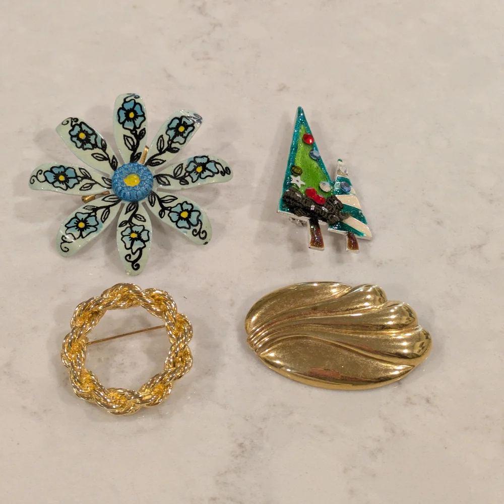 Vintage Gold and Multicolor Brooch Set Of 4